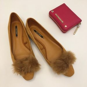 Zara Basic mustard suede fluffy flats